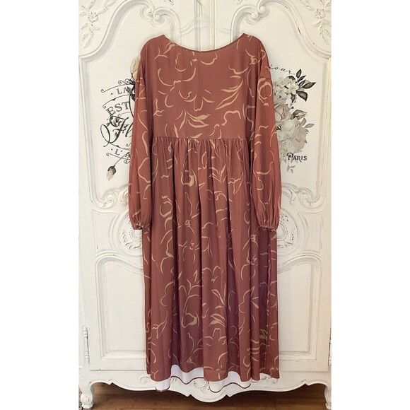 NAP Abstract Maxi Dress Empire Waist Long Sleeves Rust, Size L NWT - Picture 12 of 16